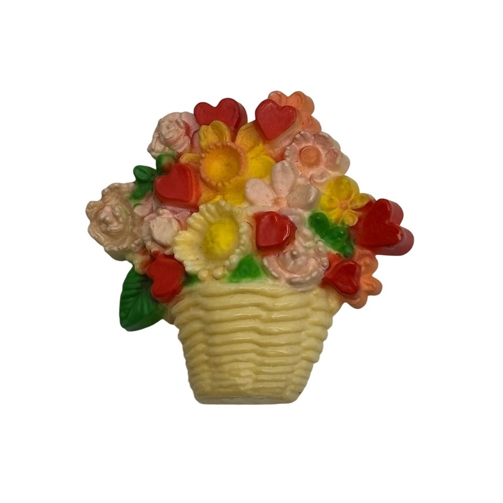 Vintage Hallmark Flower Basket Heart Resin Brooch Pin Multicolor 1980s Kitsch